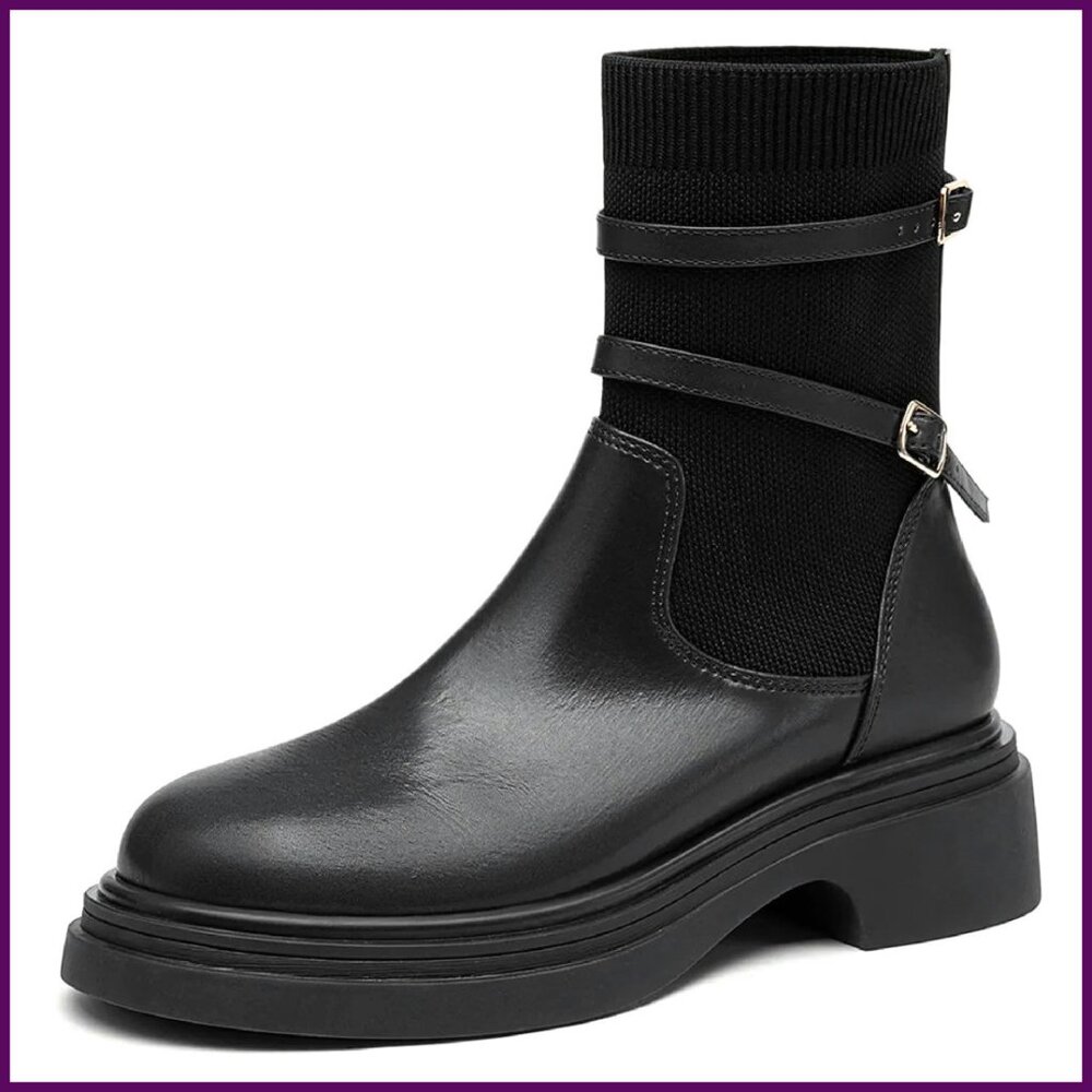 Women's Punk Ankle Boots with Arch Support Non-Slip Sole Comfortable Booties